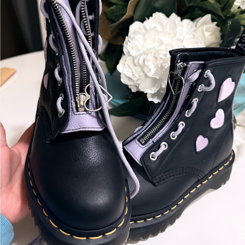 Dr. Martens Black and Purple Heart Boots